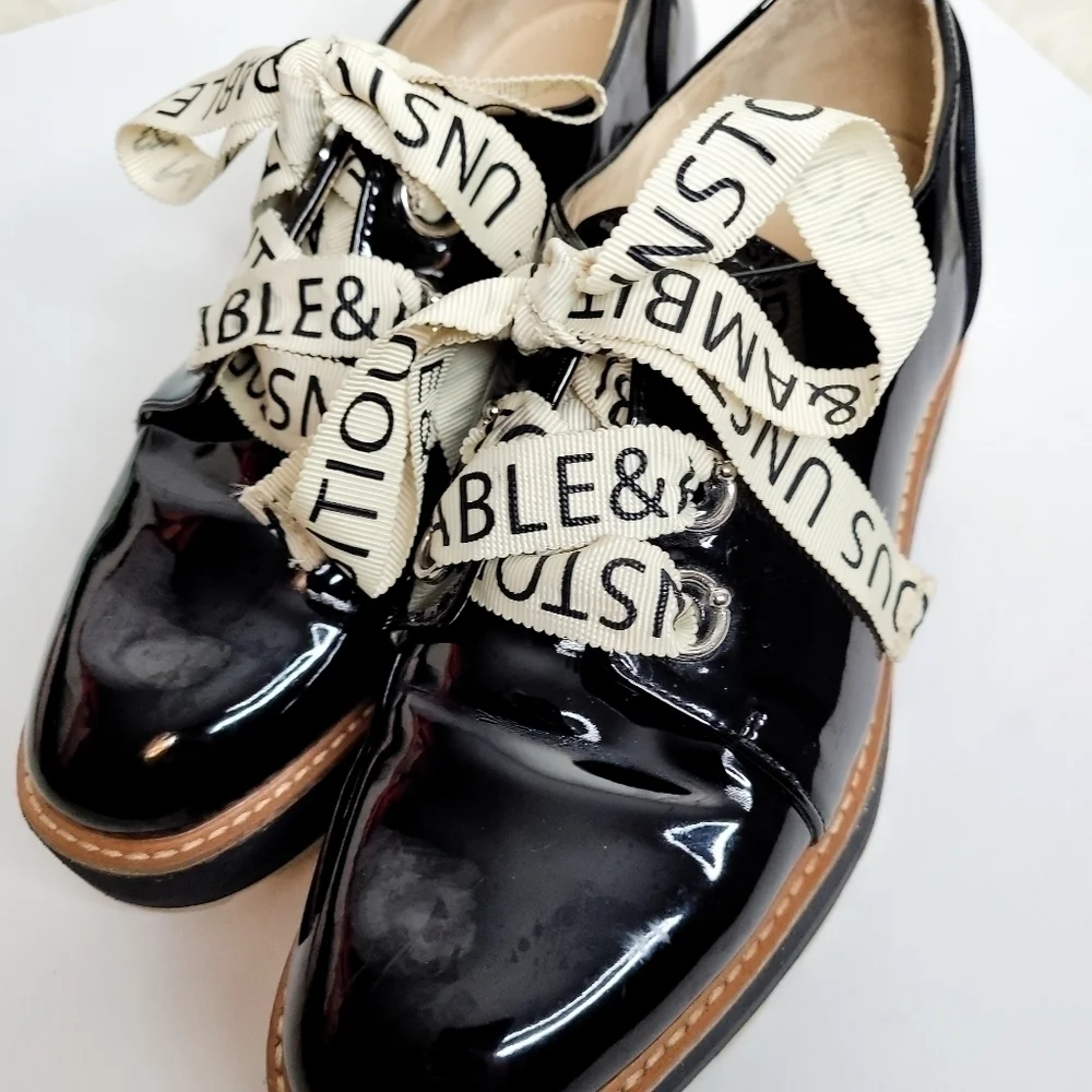 Zara Black Patten Leather Stack Shoes